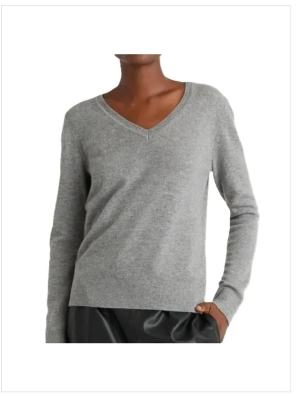Quince Gray Cotton Cashmere Blend V-Neck Long Sleeve Sweater Size S Minimalist